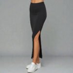 Black & Grey Solid Side Slit Maxi Skirt - High Waisted Long Skirt | Big Sisters - Image 5