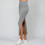 Black & Grey Solid Side Slit Maxi Skirt - High Waisted Long Skirt | Big Sisters - Image 2