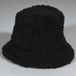 Women's Pluffy Fleece Wool Bucket Hat - Cozy Black Winter Faux Fur Cap - Image 3