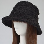 Women's Pluffy Fleece Wool Bucket Hat - Cozy Black Winter Faux Fur Cap - Image 2