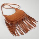 Bohemian Fringe Trimmed Suede Crossbody Bag - Adjustable Crescent Bag - Image 5