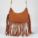 Bohemian Fringe Trimmed Suede Crossbody Bag - Adjustable Crescent Bag - Image 4