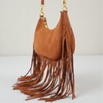 Bohemian Fringe Trimmed Suede Crossbody Bag - Adjustable Crescent Bag - Image 3