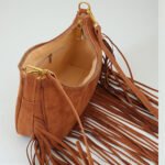 Bohemian Fringe Trimmed Suede Crossbody Bag - Adjustable Crescent Bag - Image 2