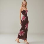 Brown Lily Floral Power Mesh Maxi Dress - Open Back Summer Bodycon | Big Sisters - Image 3
