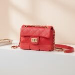 Crimson Quilted Crossbody – Edgy Rubber Base & Gold Chain Detail - Image 5